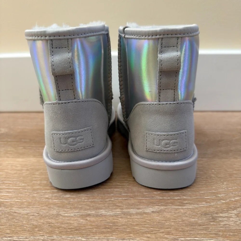 UGG Australia Classic Mini Iridescent Ankle Boots Silver Gray Women's Size US 5